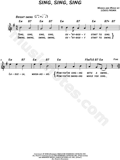 Sing sing sing песня текст. Sing Sing Sing Benny Goodman Ноты. Sing Sing Sing Ноты для хора. Sing Sing Sing Ноты для трубы. Sing Sing Ноты для фортепиано.