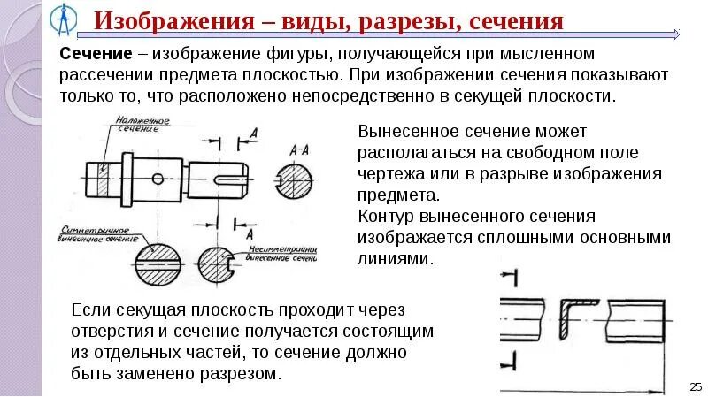 Изображение виды и сечения. Сечения на чертеже с размерами. сечение вынесенное на свободное поле чертежа. вынесенное сечение. изображения предметов - виды. разрезы. сечения.