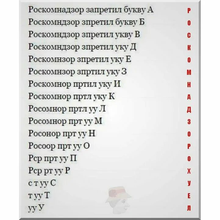 Запрет слова россия. Роскомнадзор запретил букву а. Роскомнадзор запретил. Список запрещенных слов. Роскомнадзор запретил букву а Мем.