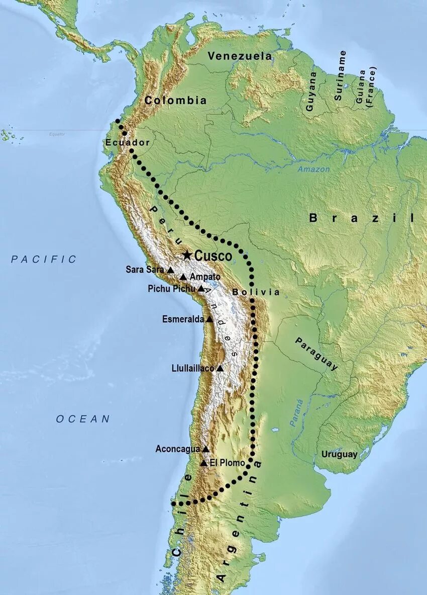 Страны находящиеся в андах. Анды на физической карте Южной Америки. Физическая карта Южной Америки. Горы Анды на карте Южной Америки. Физическая Южной Америки.
