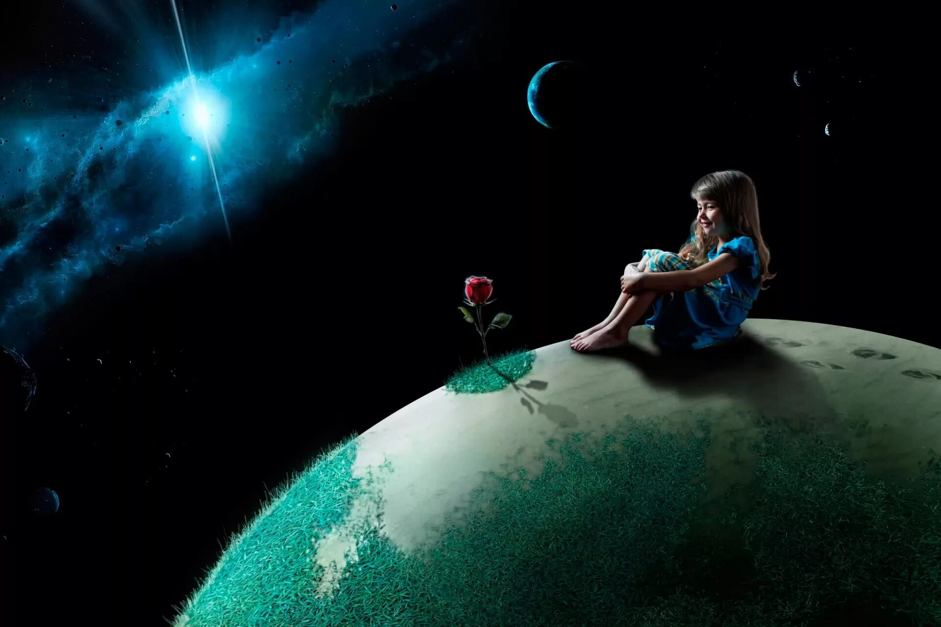 Девушка и планеты. Девушка сидит на планете. Космическая девочка. Девушка космос.