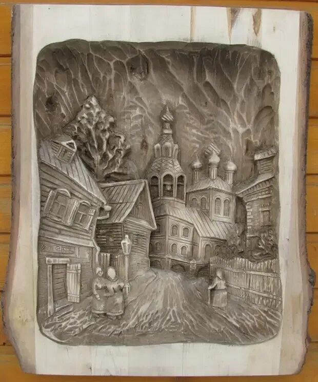 Резьба по дереву город. Картины Виктора Дубовика.