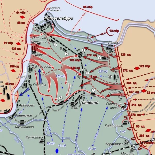 Карта прорыва блокады Ленинграда в 1943. Операция под ленинградом