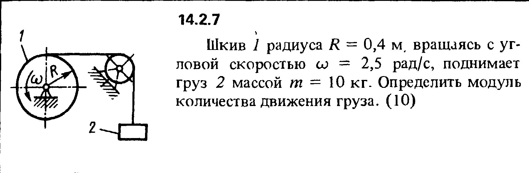 Груз массой 58. Шкив 1 радиуса r=0,2м. Шкив 2 радиуса 0.2 вращаясь с угловым. Шкив 1 радиуса r1 0.2. Модуль количества движения груза.