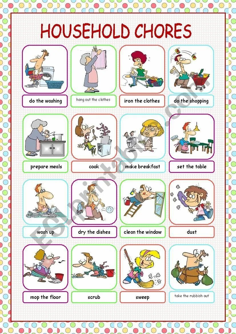 Job around the house. Домашние обязанности по дому на английском. Household chores упражнения. Job around the house. Housework vocabulary for kids.