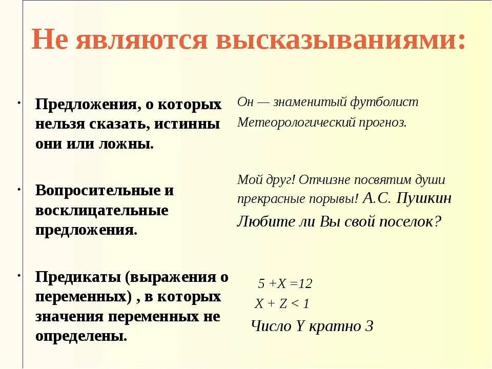 Предложения являющиеся авсказыванием. Предложение которое не является высказыванием. Высказыванием является предложение. Предложения которые не являются высказываниями.