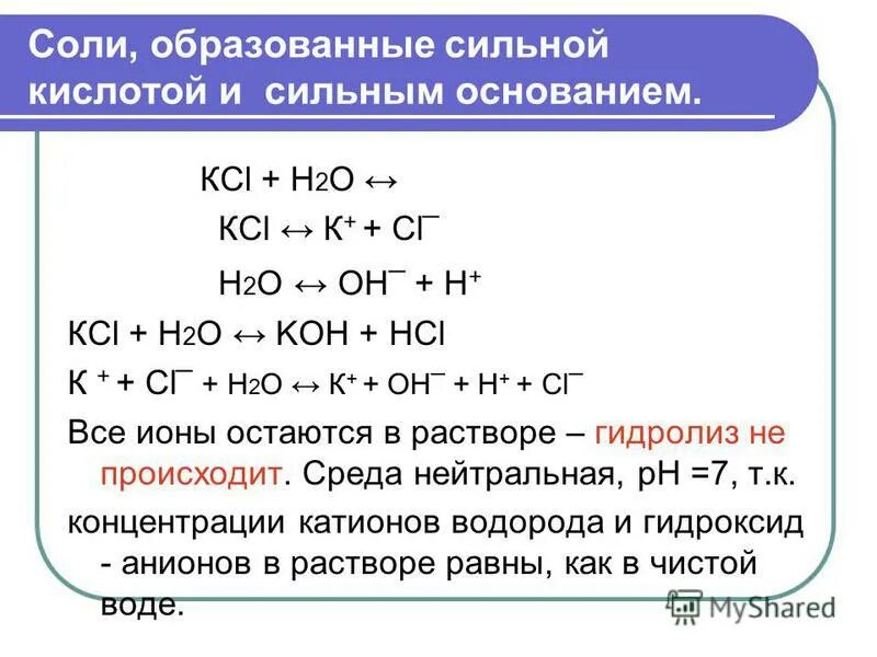 Соль образованную сильным основанием