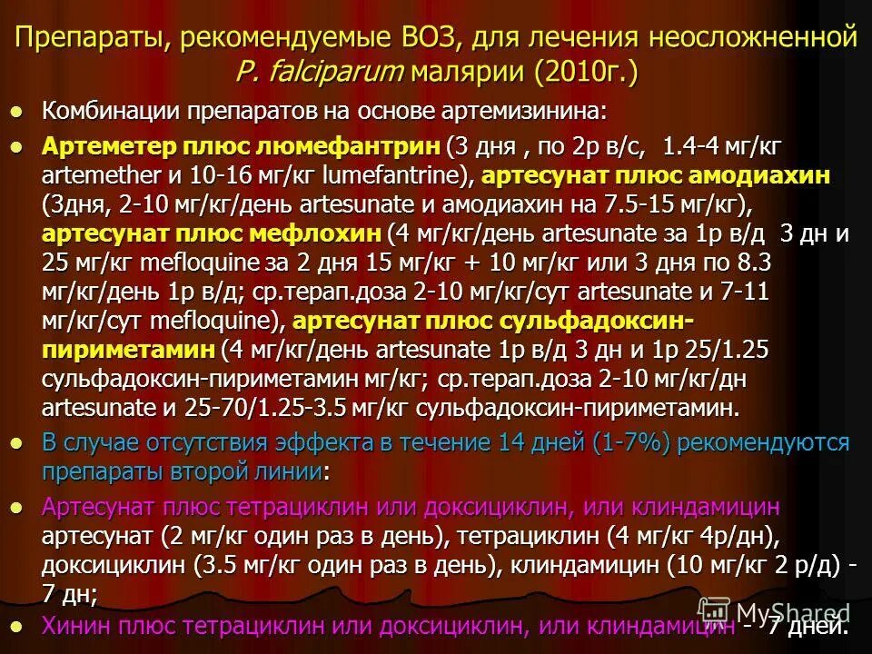 Артемизинин при осложненном течении малярии назначается