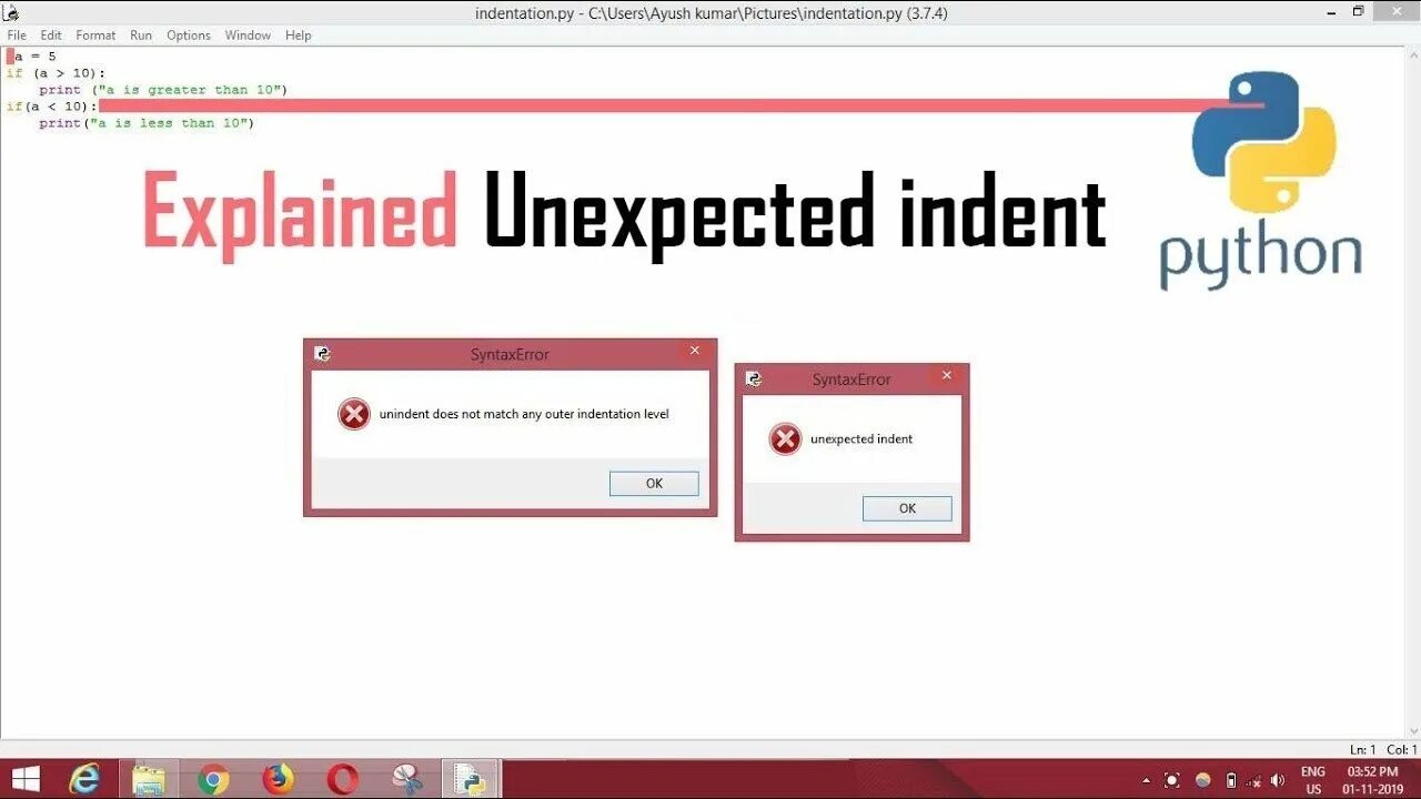 Indentationerror unindent does not match. INDENTATIONERROR: unexpected indent. Unexpected indent Python ошибка. Expected an indented Block Python ошибка. Indentation mismatch.