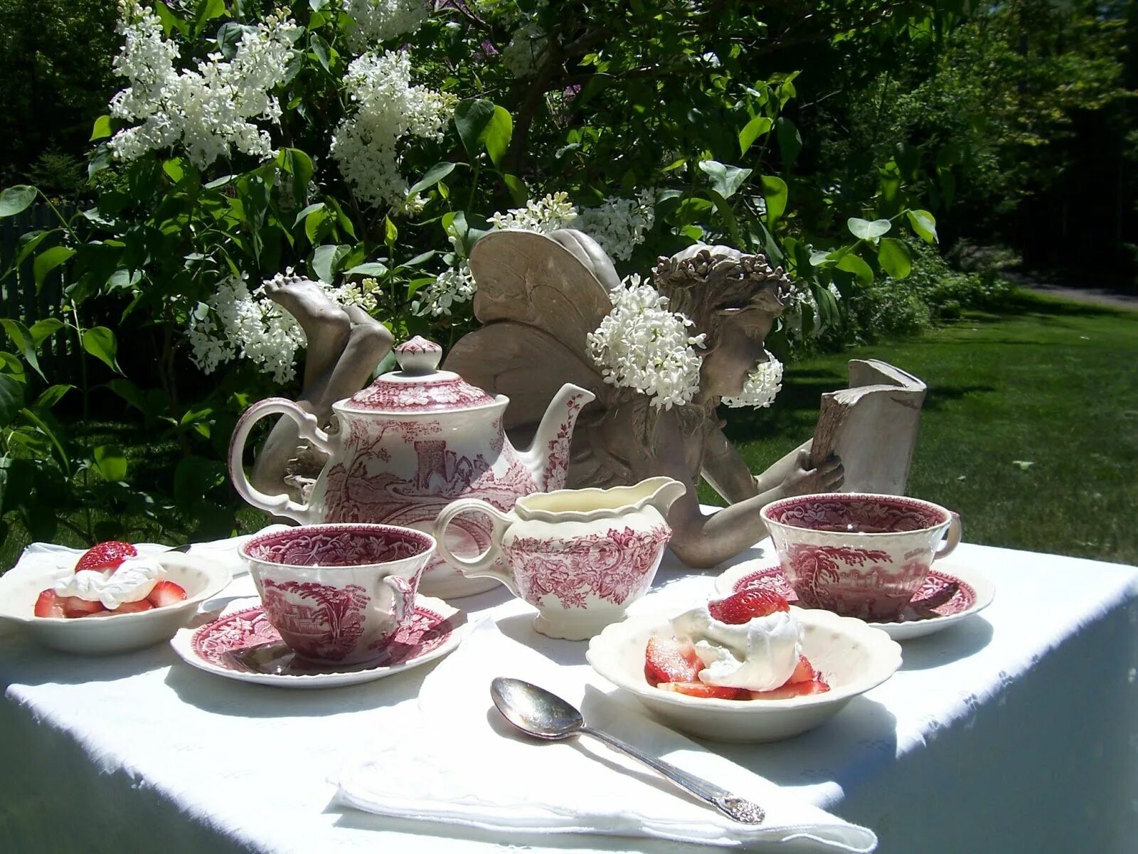 Чайная церемония в парке галицкого. Чаепитие в саду. Чайный стол в саду. Летнее чаепитие в саду. Чаепитие на природе.