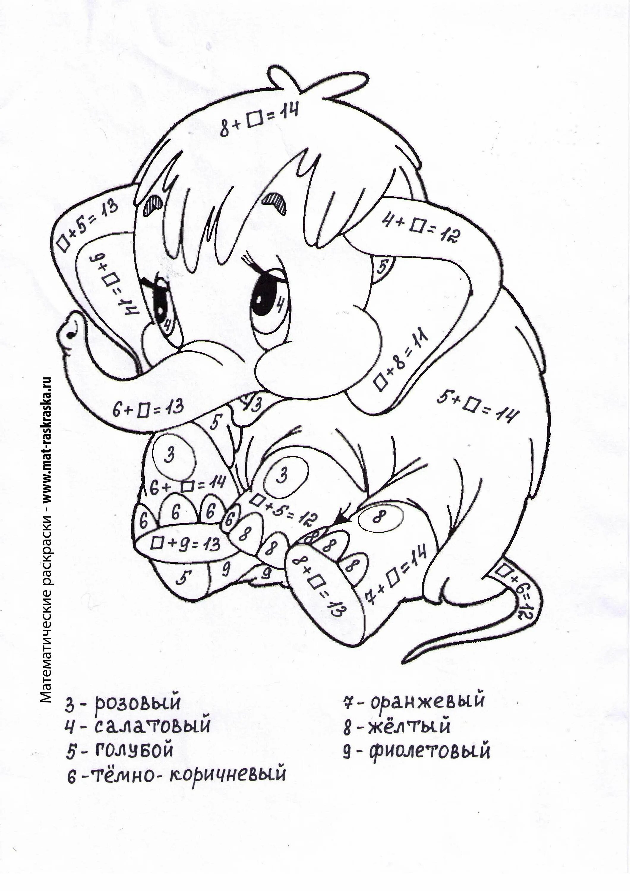 Математические раскраски в пределах 20 распечатать. Математическая раскраска. Раскраска сложение и вычитание. Раскраска с примерами. Рисунки с примерами для раскрашивания.