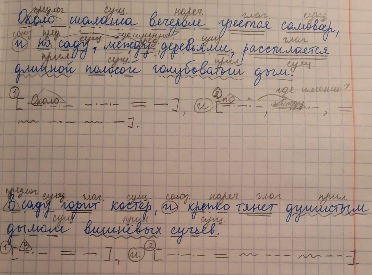 В воздухе тихо синтаксический. Вспоминается мне ранняя Погожая осень синтаксический разбор. Около шалаша вечером греется самовар синтаксический разбор. Осенние воспоминания диктант. Около шалаша вечером греется самовар.