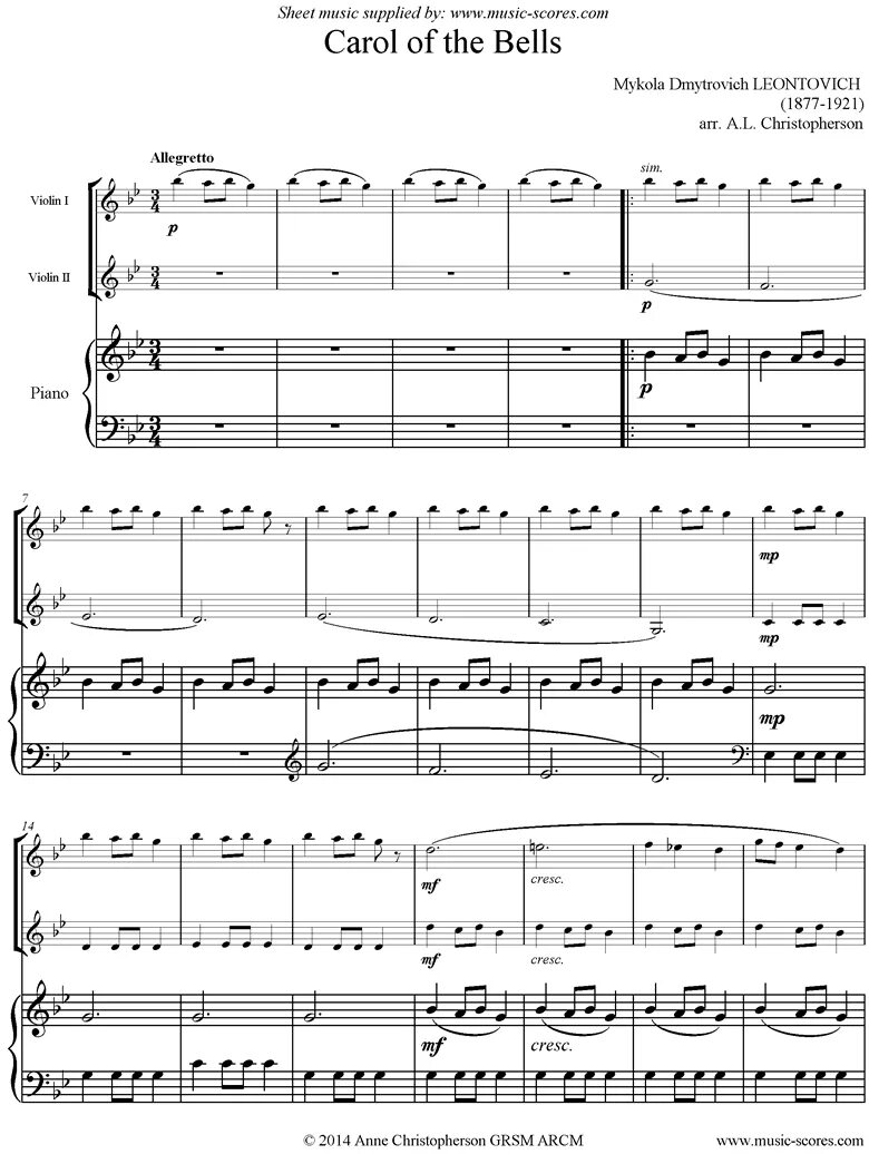 Музыка carol of the bells. Carol of the Bells Ноты для фортепиано сложная версия. Щедрик Carol of the Bells Ноты.