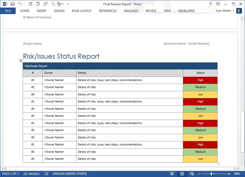 Production release Report. Report released