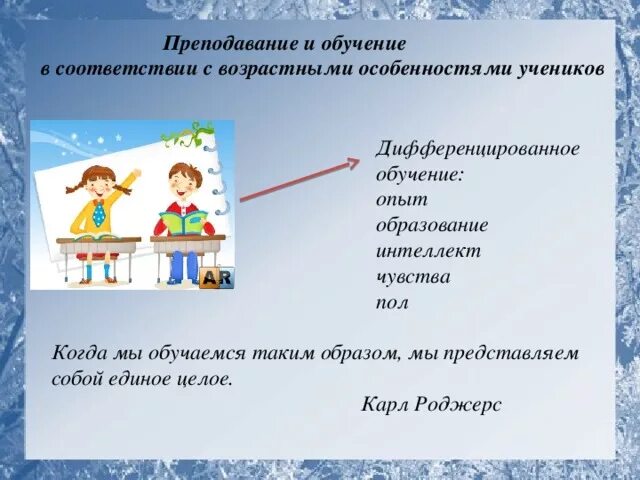 Обучение в соответствии с возрастными. К.роджерс дифференцированное обучение.