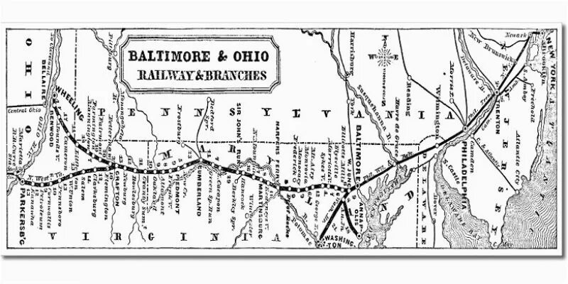 Первая железная дорога на карте. Первая железная дорога Балтимор Огайо. Первая трансконтинентальная железная дорога США. Железная дорога в Огайо.
