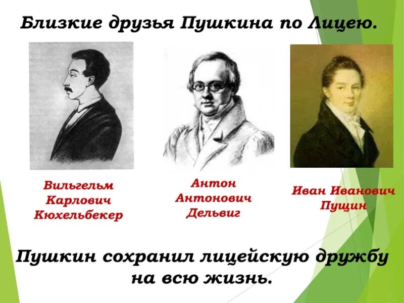 Какое прозвище получил пушкин в лицее. Пушкин Пущин Кюхельбекер Дельвиг. Друзья Пушкина по лицею. Друзья Пушкина из лицея.