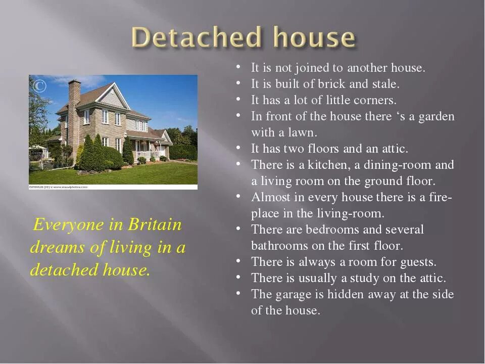 House dialogue. Дома на английском языке. Houses in Britain презентация. Дом мечты по английскому. Дом для описания.
