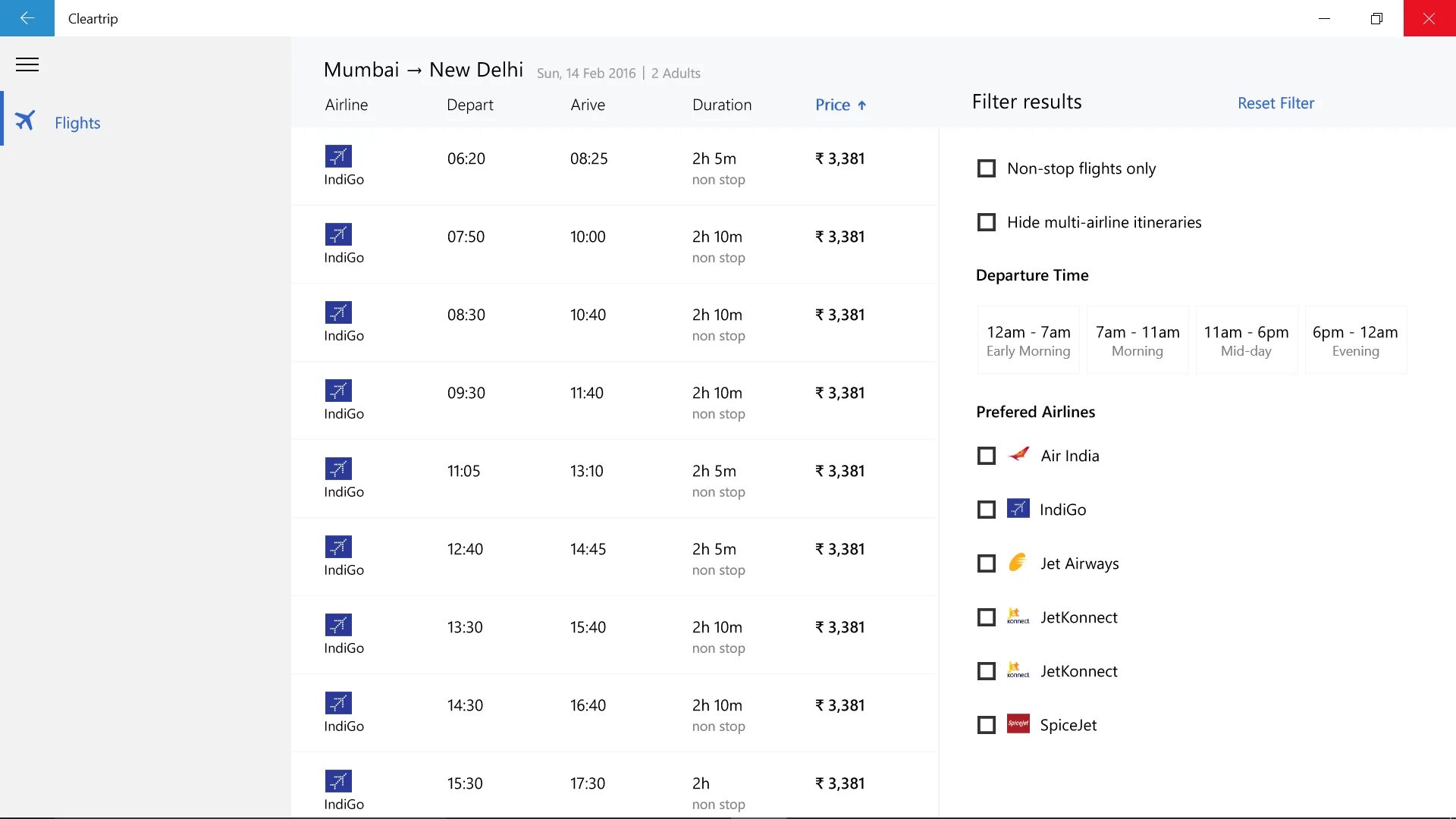 Results filters