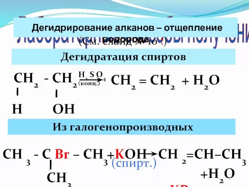 Дегидратация алканов. Дегидрирование галогенопроизводных алканов. Дегидрирование алкиннов. Дегидрирование Алкина.