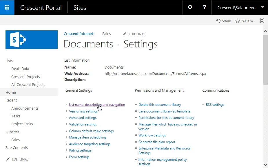 Settings list. Списки SHAREPOINT.