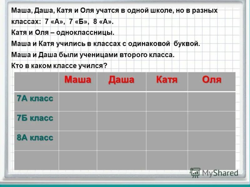 Маша купила машину. Задачи на логику с помощью таблицы. Решение задач с помощью таблиц. Решение логических задач таблицей. Логические задачи с помощью таблиц.