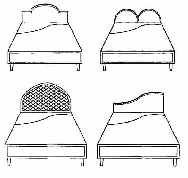 Какую форму имели кровати. Кровать с разных ракурсов. Форма изголовья кровати. Форма спинки кровати. Форма изголовья кровати по фен-шуй.
