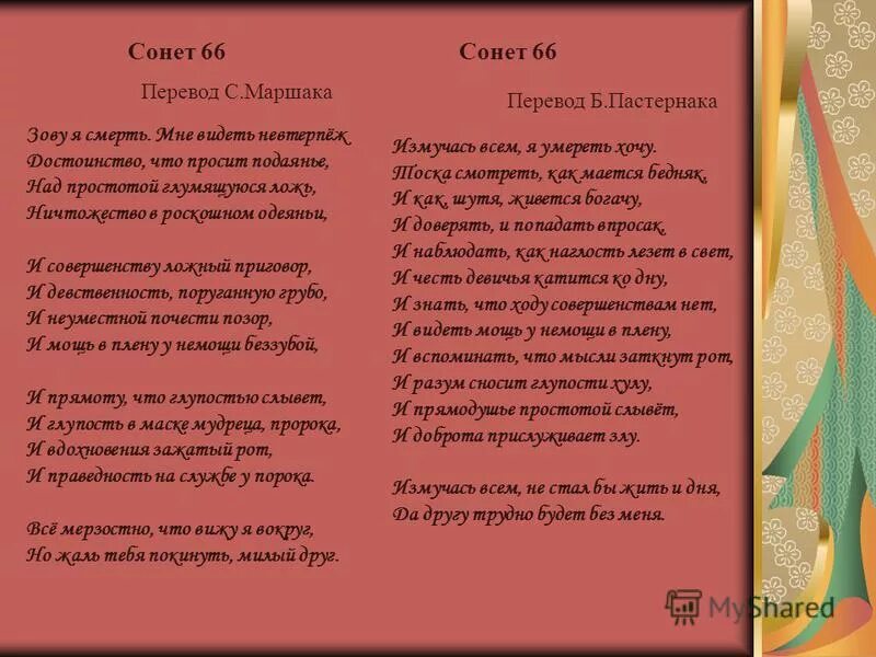 Шекспир сонет 66 в переводе маршака