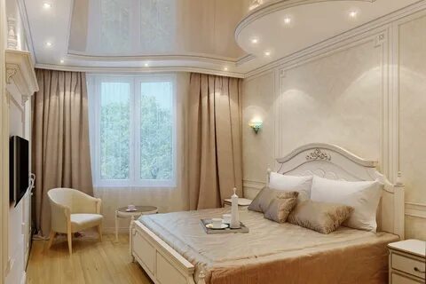Натяжной потолок в спальне современный с подсветкой: красивые варианты, диз...