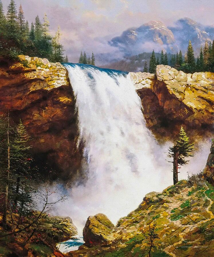 Картина водопад. Томас Кинкаде водопад. Картины Томаса Аколе водопады. Художник Томас Аколе картина водопад. Живопись водопад Томас Кинкейд.