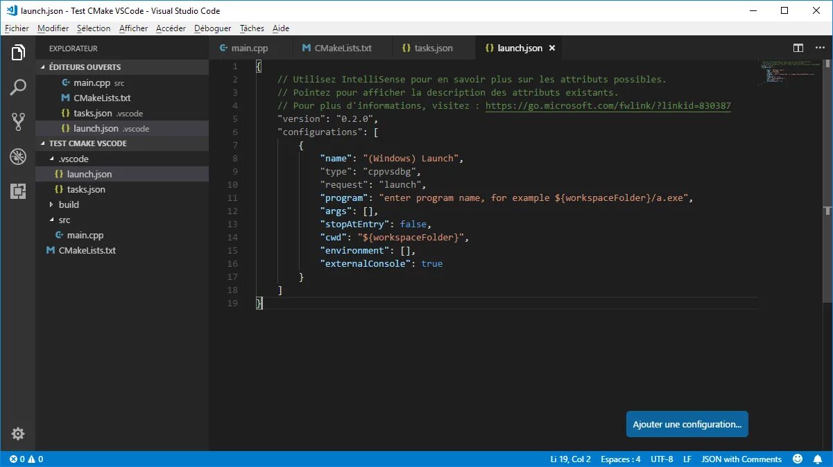 Launch programming. Cmake visual studio. launch.json. cmake visual studio code. json code.