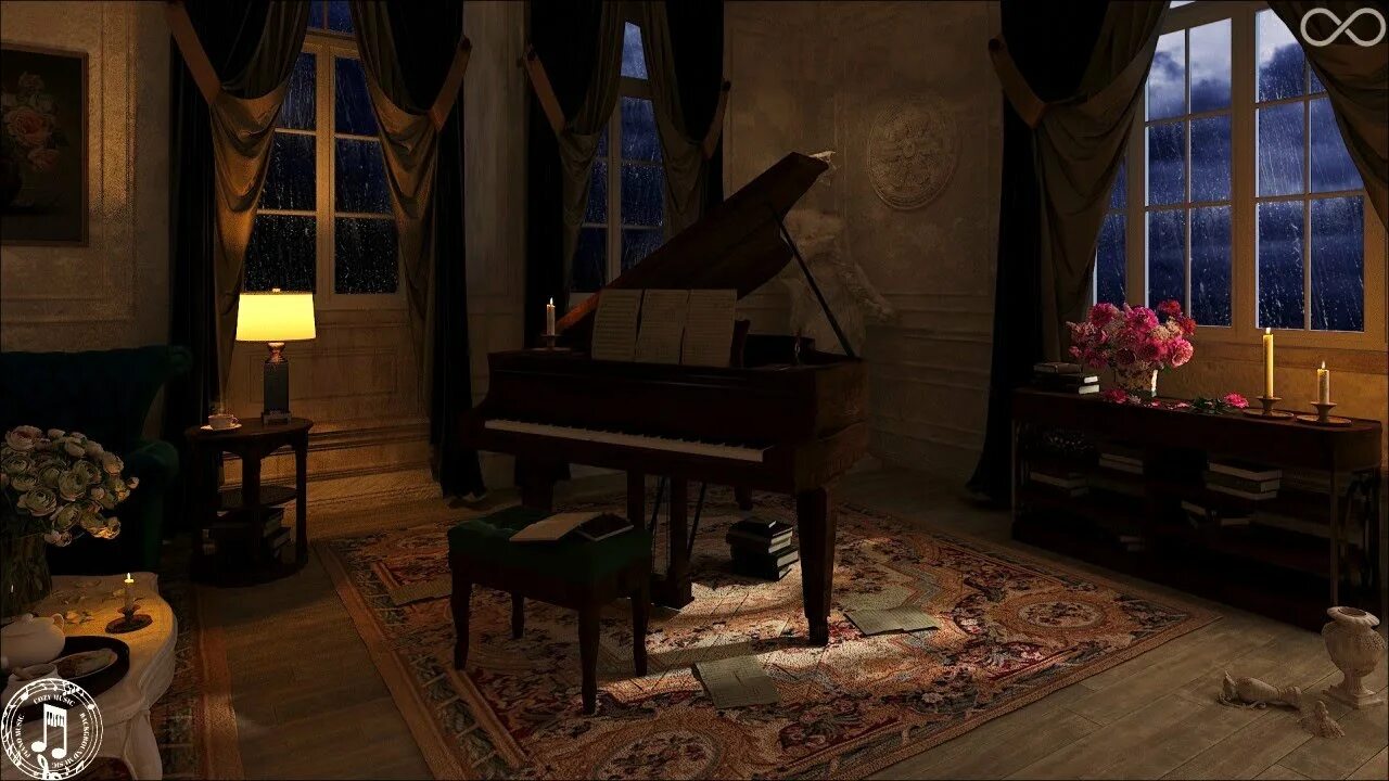 Cozy background. Cozy bedroom rainy on window. Cozy music. Smooth piano jazz in cozy bedroom. Cozy music.