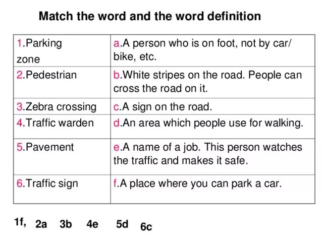 Match the Words. Definition of Words. 1.Match the Words the Definition. Match the Words Traffic 6 класс.