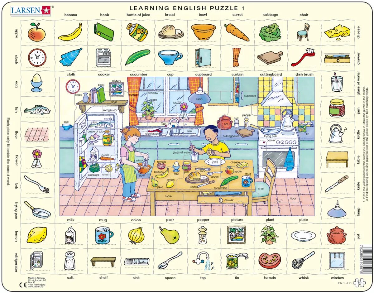 Larsen пазл от 1 до 100. Пазл Larsen «изучаем английский 1», 70 Эл.. Тема кухня на английском. Кухня на английском для детей.