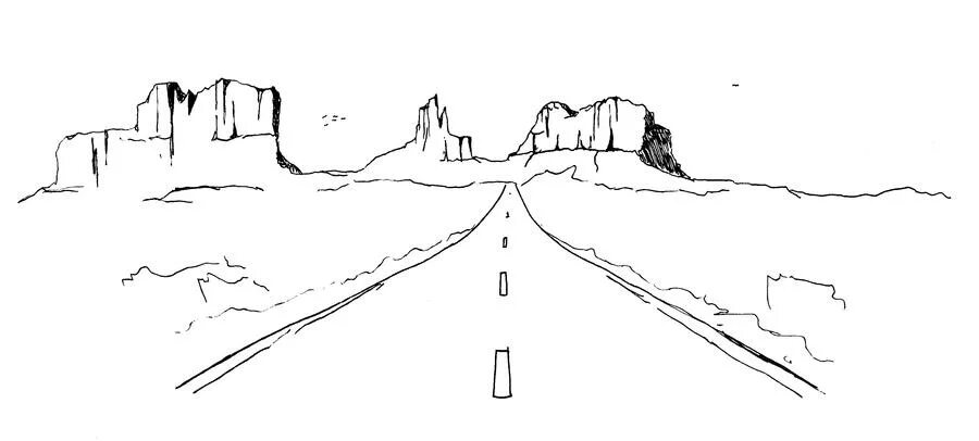 Горы карандашом. Пейзаж большой мир. Дорога карандашом. Горизонт рисунок.