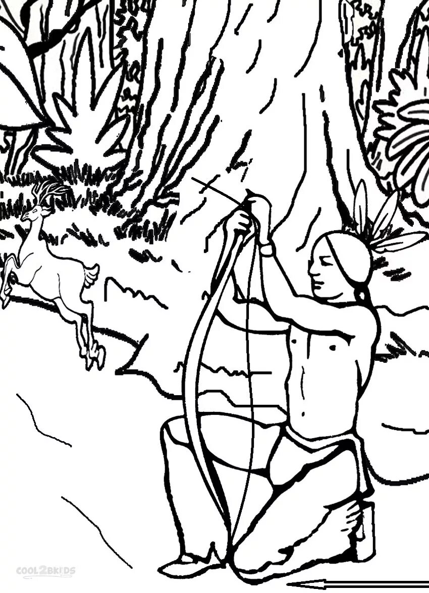 Hunting color. Hunting coloring book. stone age hunting coloring page.