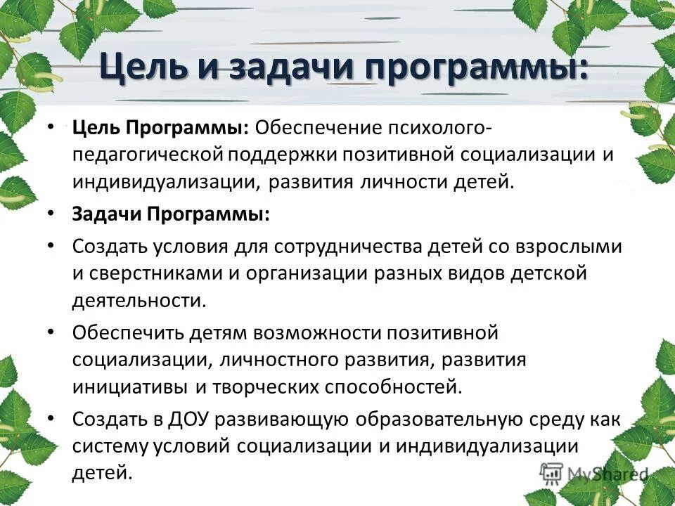 Программные задачи средняя группа