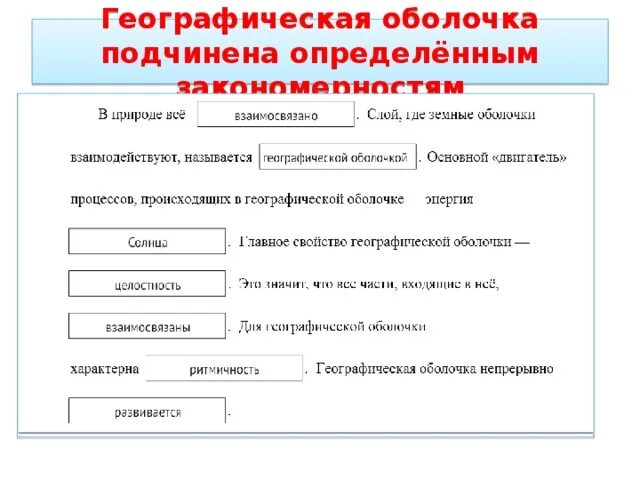 Свойства географической оболочки 6 класс география