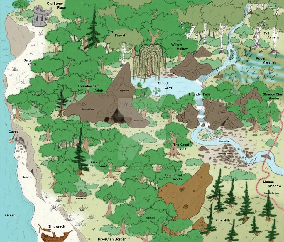 Территории котов. Коты Воители территория. Территория котов воителей. Warrior Cats Map Territory. Карта территории котов воителей.