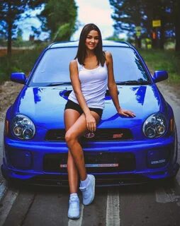 Blue Subaru Impreza STI with sexy girl Porsche, Audi, Феррари, Мерседес Бэн...