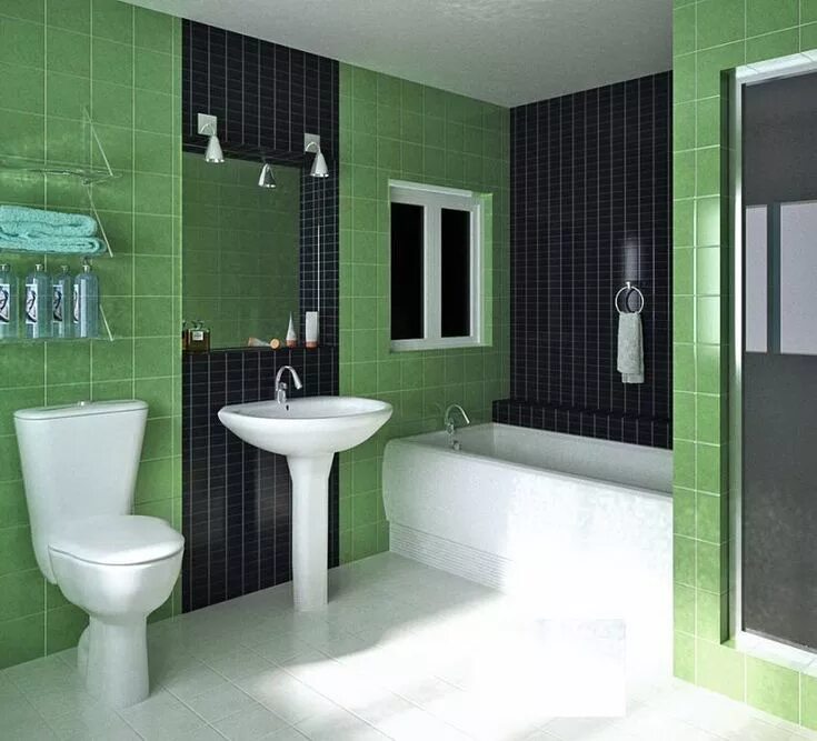 Фото ванной в зеленом цвете Modern shower with bright green tile Decoist