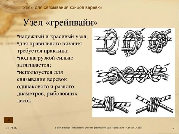 Грейпвайн узел как вязать схема Туристские узлы v 1.0