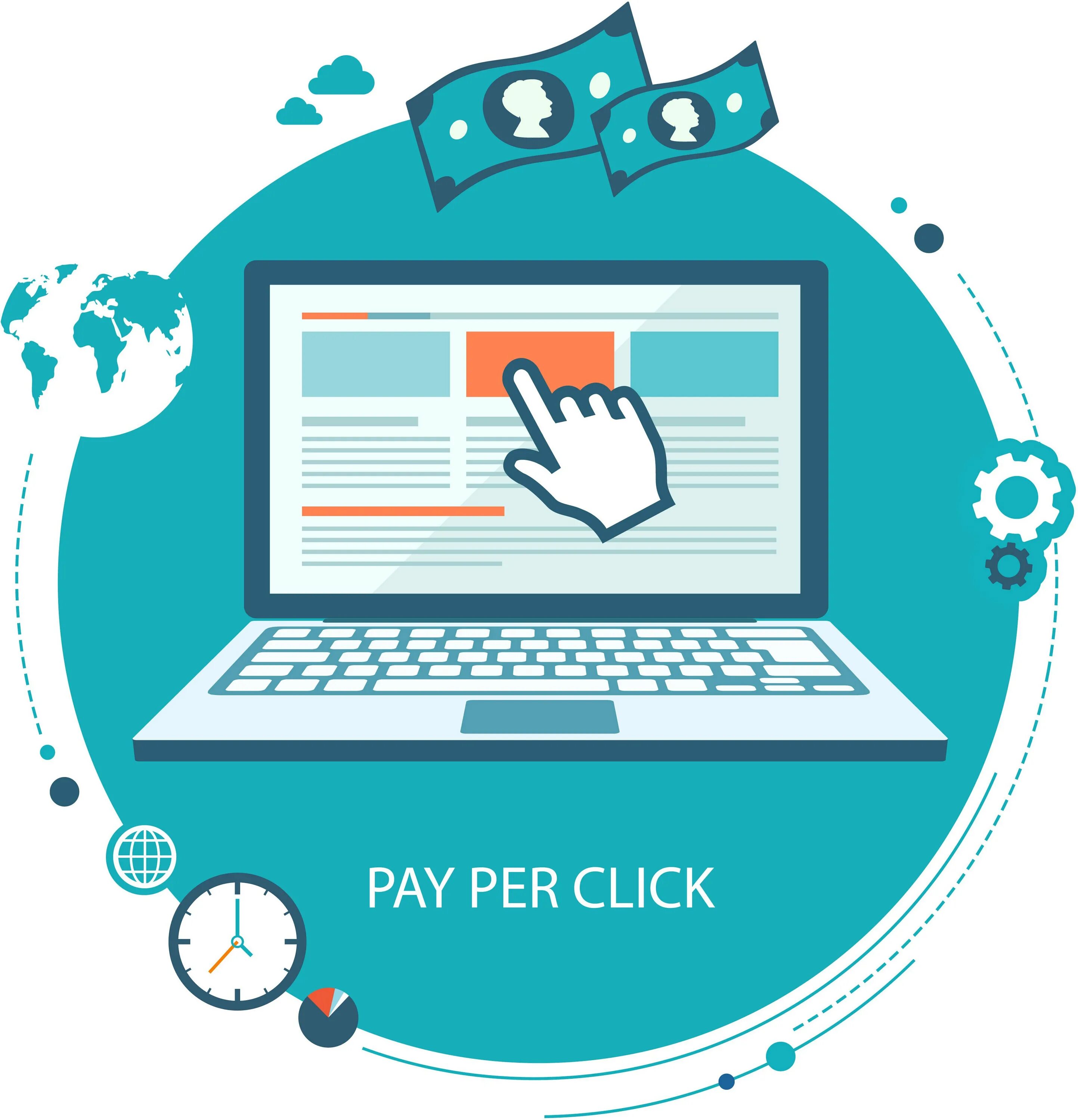 Pay per click. PPC. Контекстная реклама вектор. Маркетинг иконка. Click management