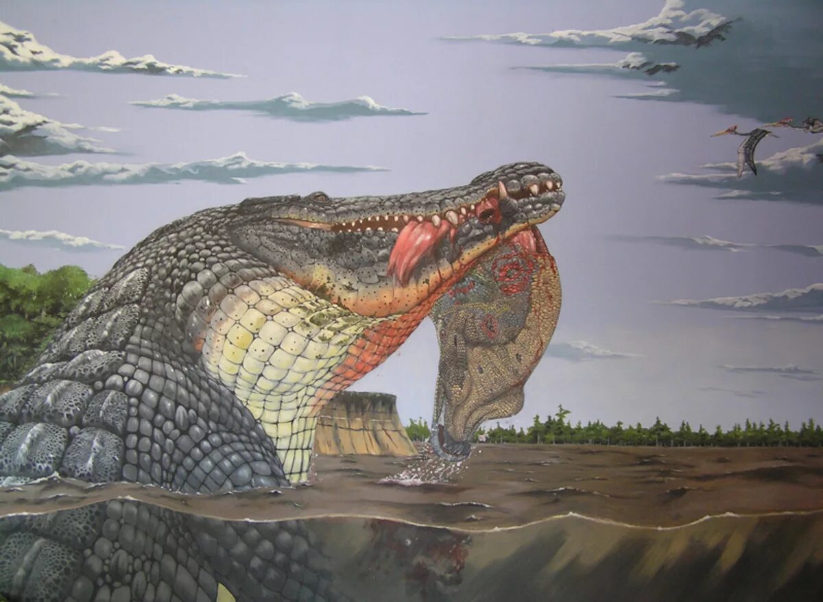 Древний крокодил дейнозух. Саркозух-доисторический. Древний крокодил Саркозух. Гигантский крокодил доисторический.