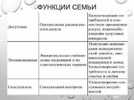 Функции семьи обществознание