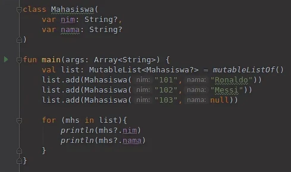 Kotlin null Safety. Kotlin String array.