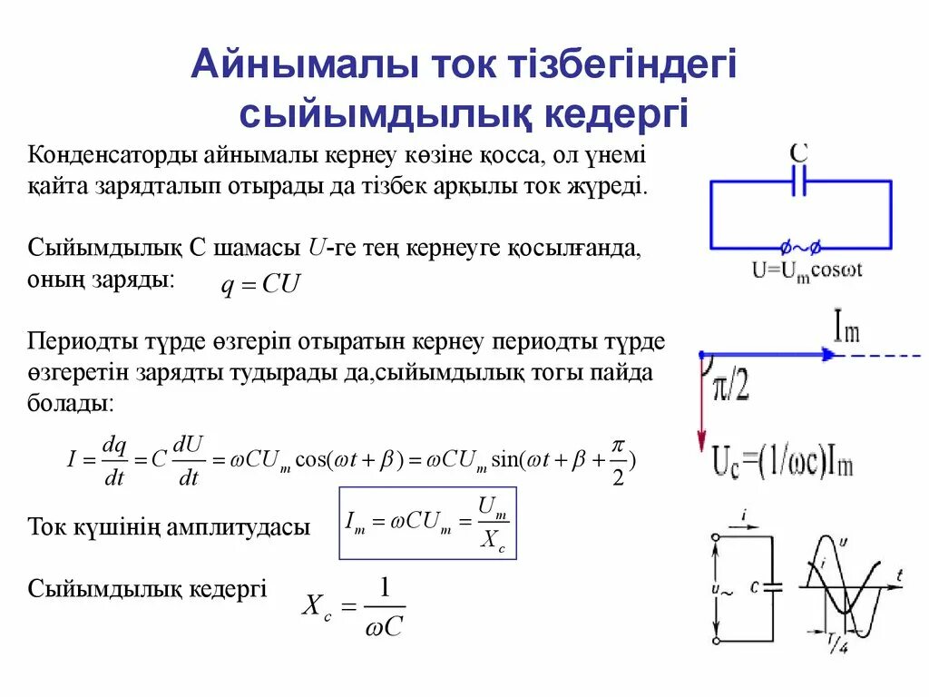 Ток. Айнымалы ток. Айнымалы ток кедергісі. Конденсатор катушка сыйымдылық кедергі.