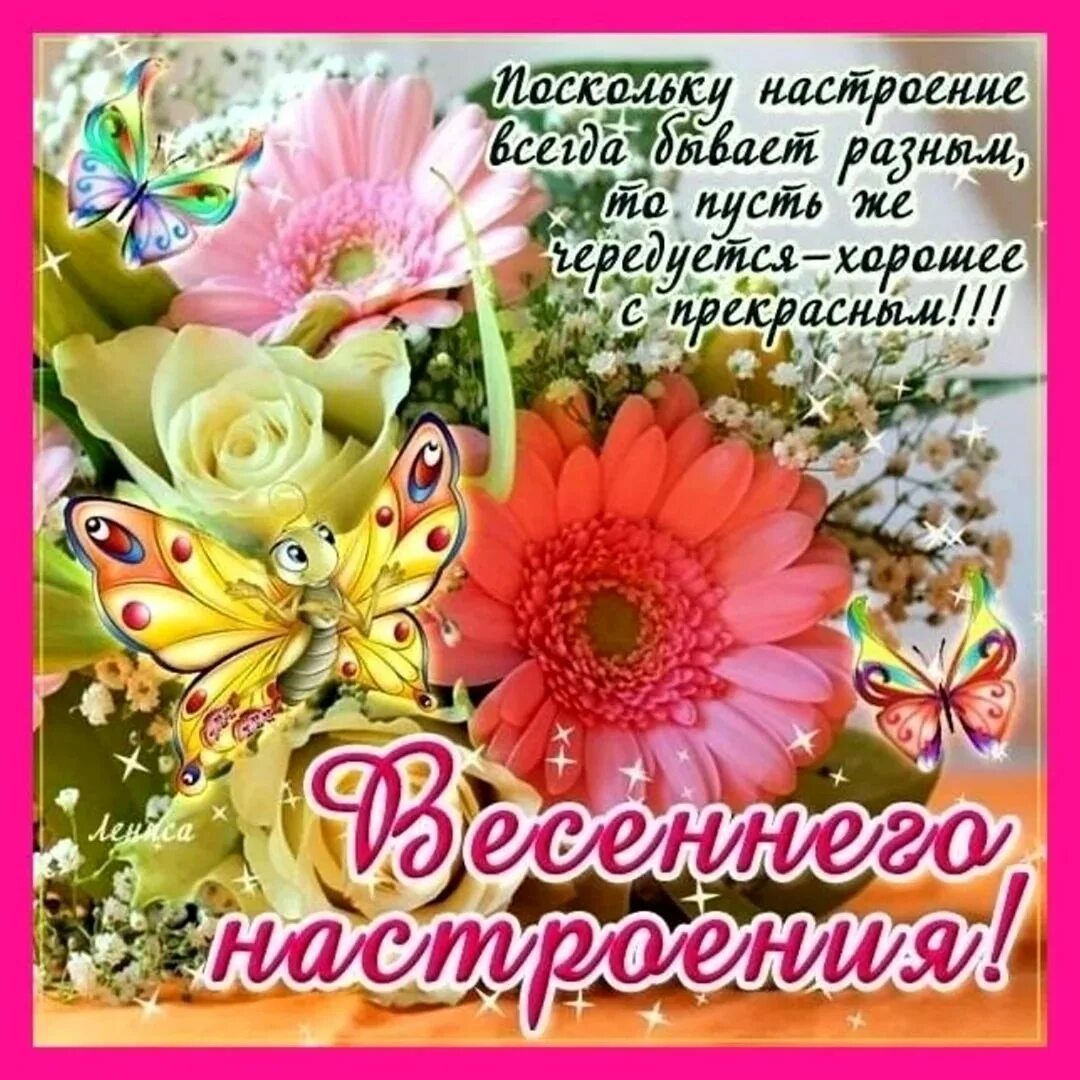 Открытка с пожеланиями доброго весеннего дня. Поздравления на каждый день в картинках. открытки весеннего настроения. открытки с хорошими пожеланиями. пожелания прекрасного дня и хорошего настроения.