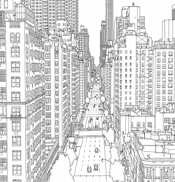 Раскраска город для детей распечатать Coloriage ville de New York à imprimer Coloriage new york, Coloriage ville, Colo