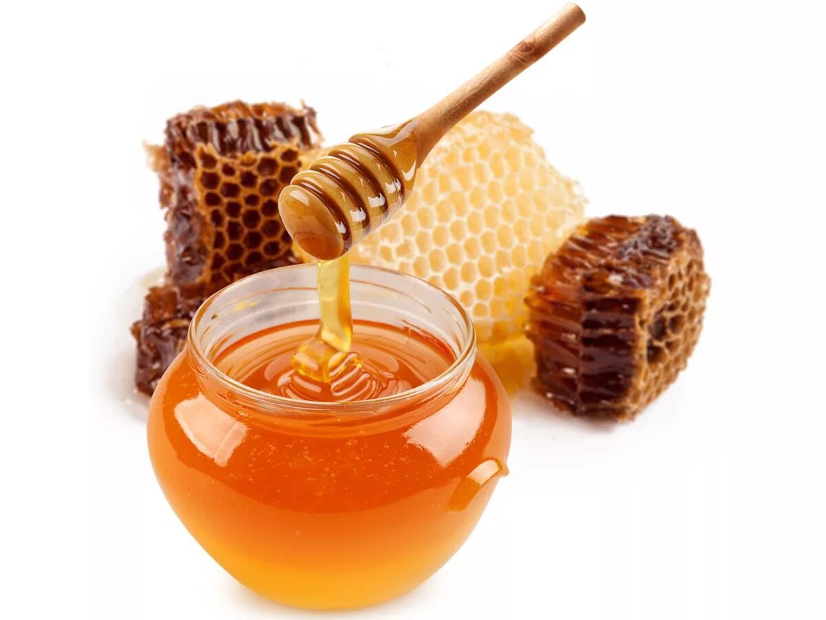 Honey медовый. Гречишный мёд. Мёд донниковый. Пчелиный мёд. Мед на белом фоне.
